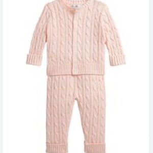 Ralph Lauren Baby 
100% Cashmere Cable Knit Sweater and pants 
Size 3M Soft Pink